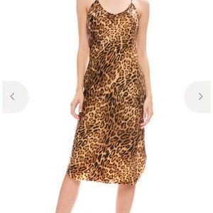 Nili Lotlan Leopard Print Cami Silk Midi Dress size medium luxury slip dress